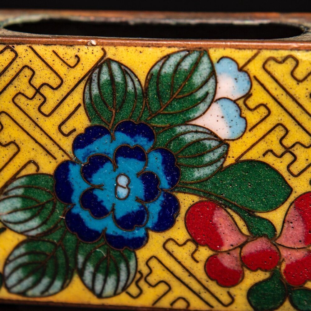 Vintage Cloisonné Enamel Copper Matchbox Holder With Floral Design - Picture 4 of 7